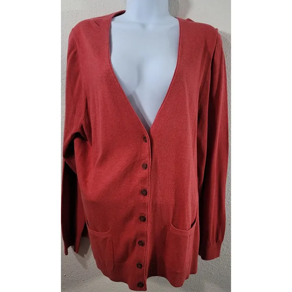 Lane Bryant Orange Button Up Cardigan Sweater 18 20 Lightweight Soft Pockets